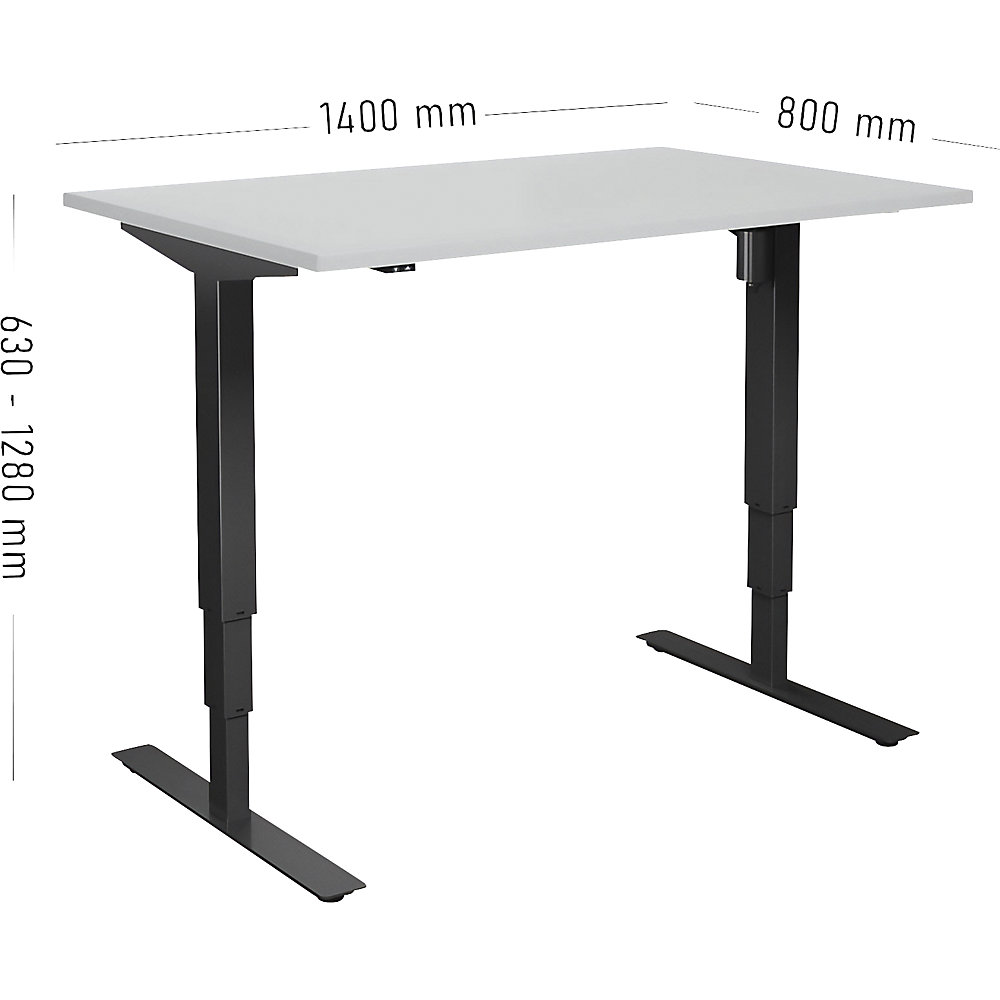 kaiserkraft Schreibtisch Atlanta, elektrisch höhenverstellbar, gerade, BxT 1400 x 800 mm, lichtgrau/schwarz 2