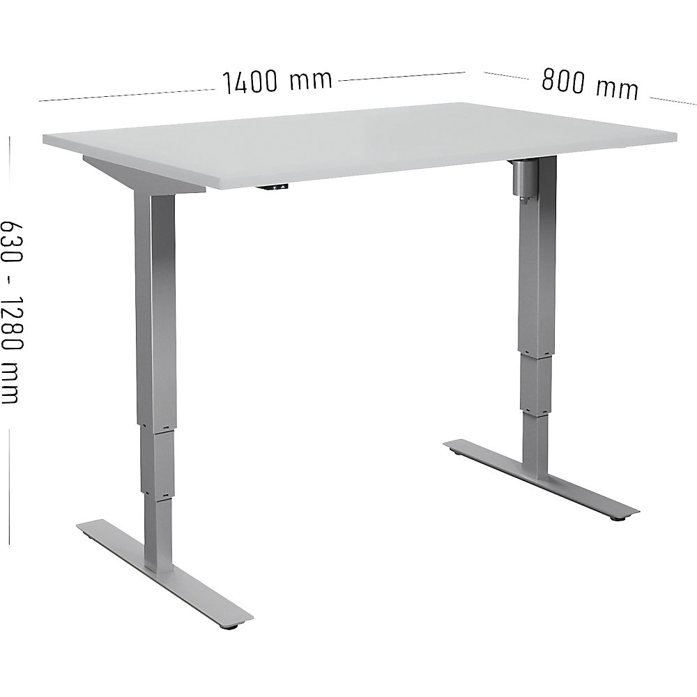 kaiserkraft Schreibtisch Atlanta, elektrisch höhenverstellbar, gerade, BxT 1400 x 800 mm, lichtgrau/silber 2