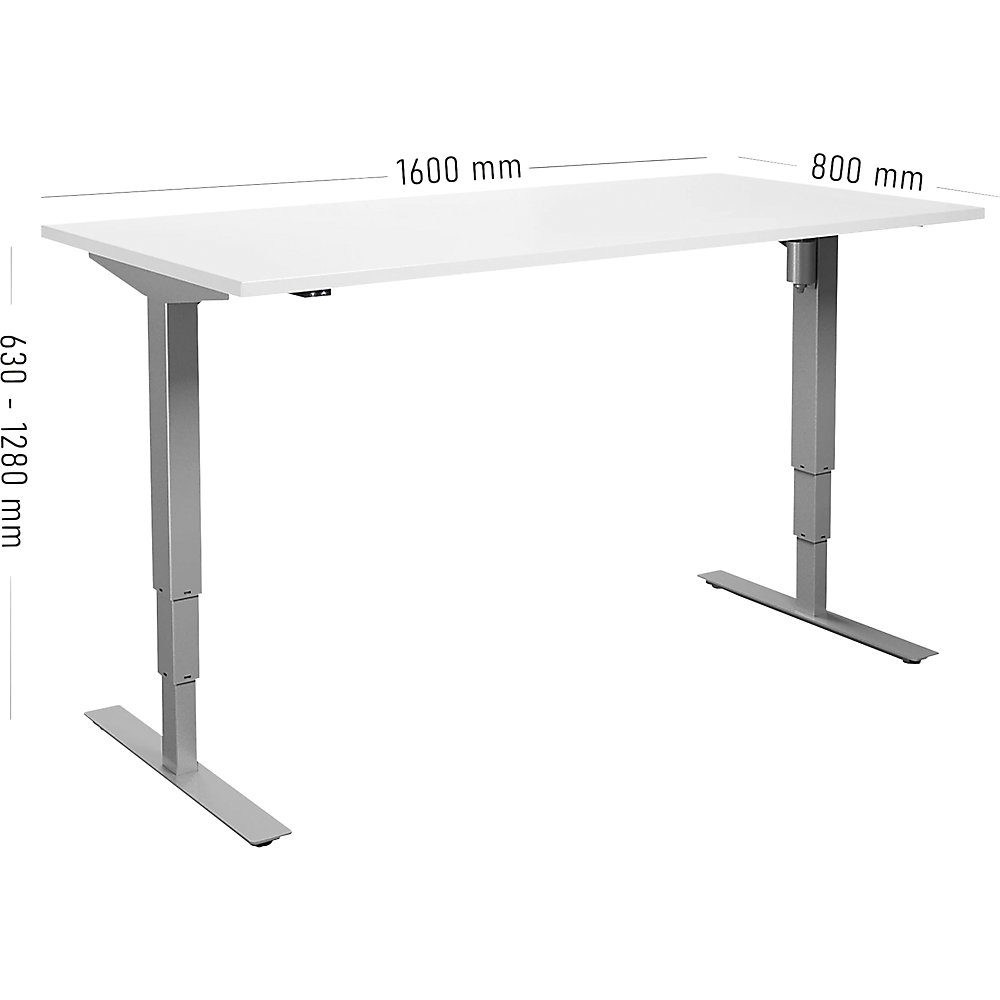 kaiserkraft Schreibtisch Atlanta, elektrisch höhenverstellbar, gerade, BxT 1600 x 800 mm, weiß/silber 2