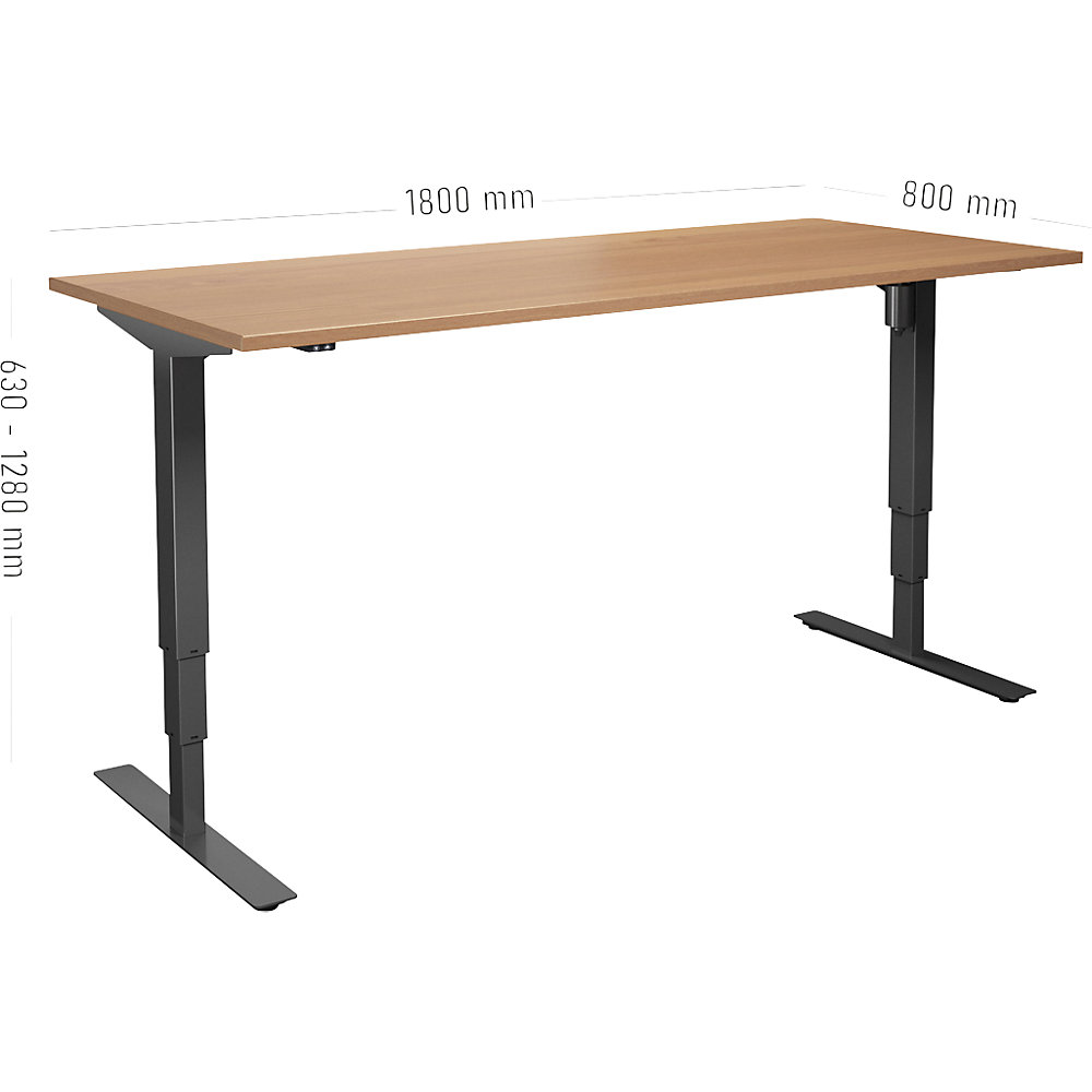 kaiserkraft Schreibtisch Atlanta, elektrisch höhenverstellbar, gerade, BxT 1800 x 800 mm, Buche/schwarz 2