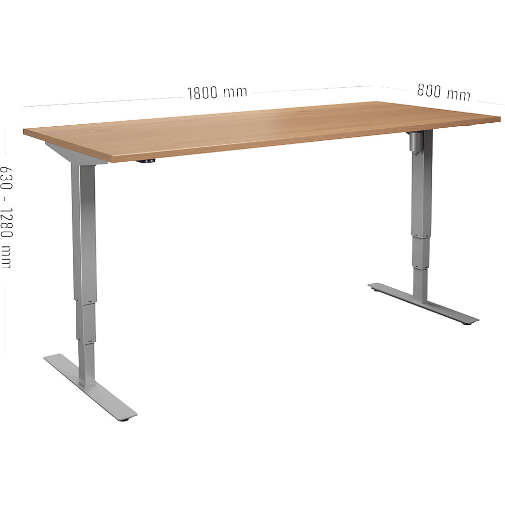 kaiserkraft Schreibtisch Atlanta, elektrisch höhenverstellbar, gerade, BxT 1800 x 800 mm, Buche/silber 2