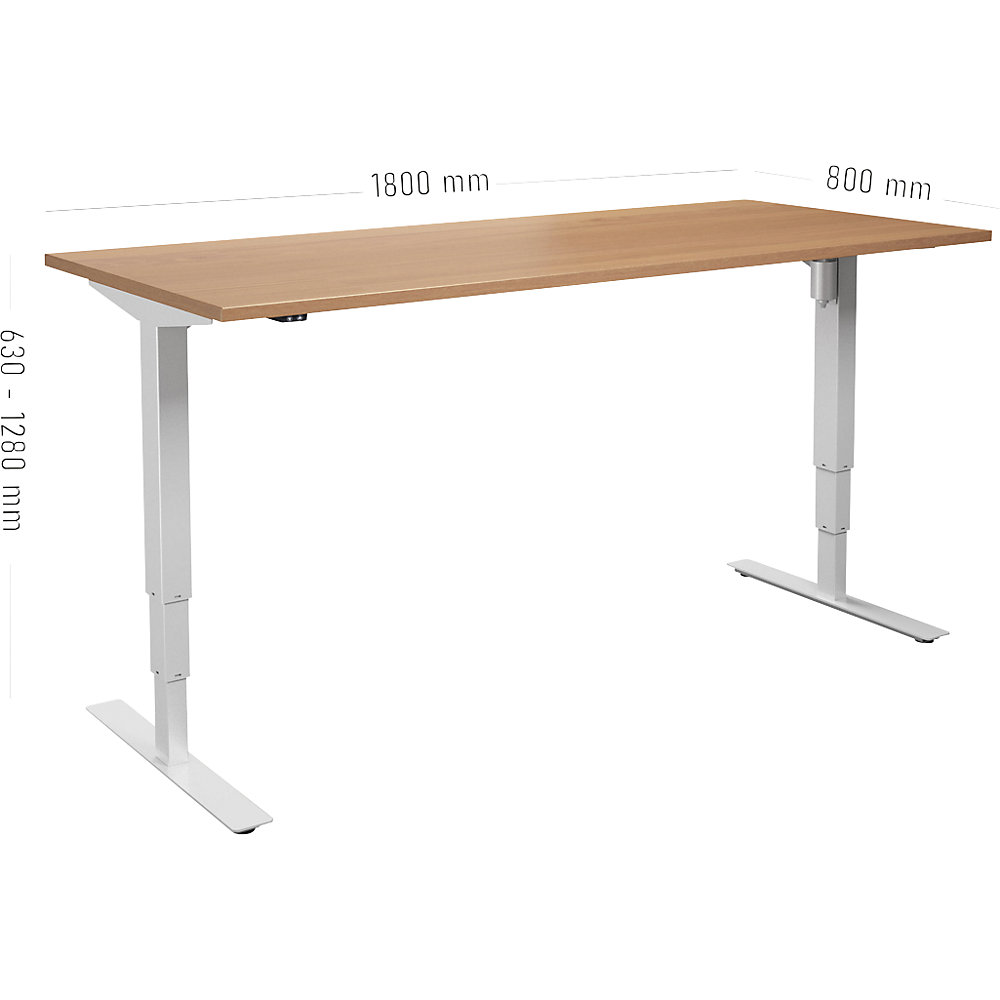 Kaiserkraft Atlanta Electric Height-Adjustable Desk Beech/White 1800x800 2