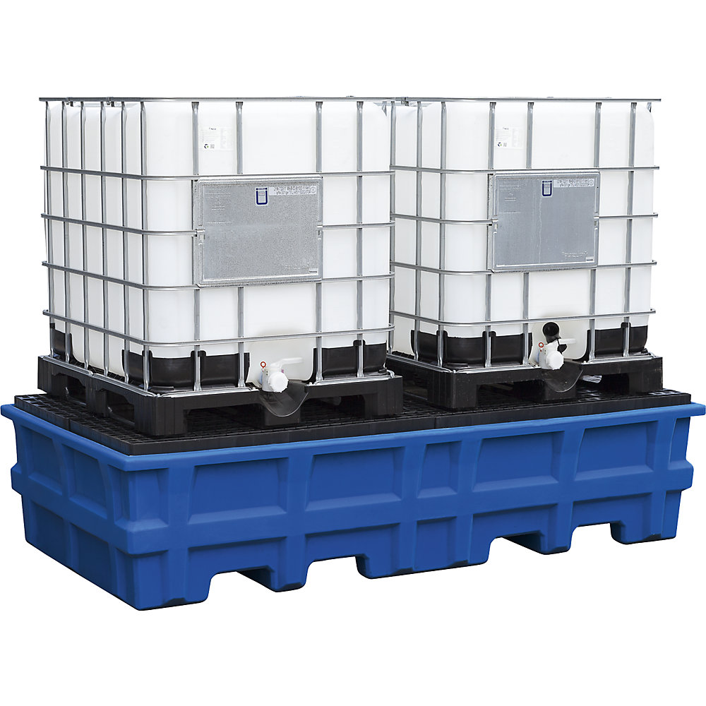 PE-Auffangwanne für Tankcontainer IBC/KTC, Auffangvolumen 1000 l, für 2 Container, mit PE-Gitterrost asecos 2
