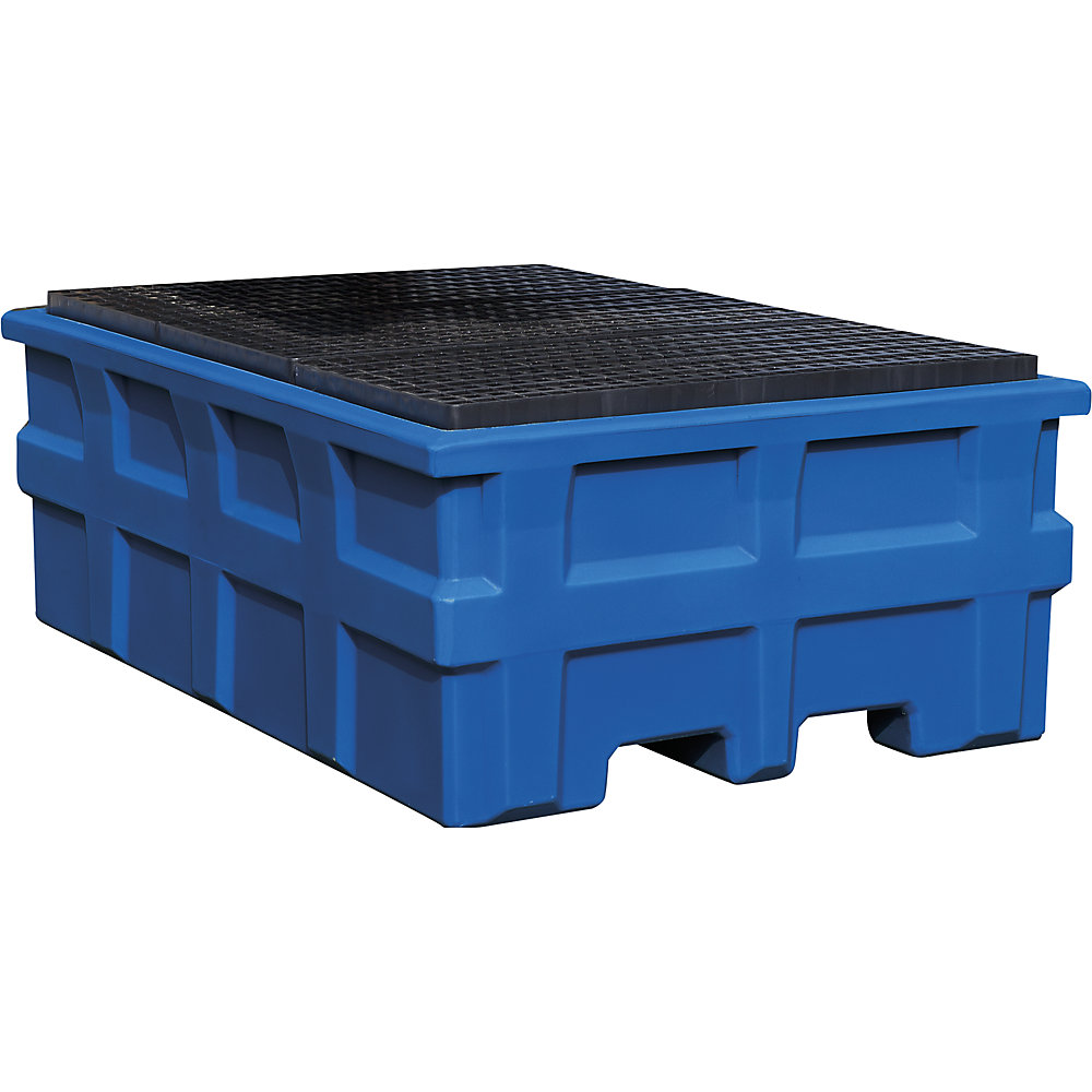 asecos Cubeta colectora de PE para contenedores depósito IBC/KTC, capacidad de recogida 1000 l, para 1 contenedor, con rejilla de PE