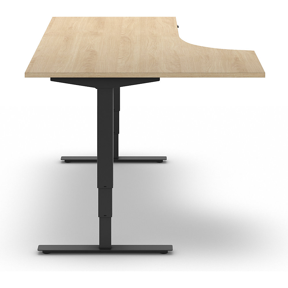 kaiserkraft Schreibtisch Atlanta, elektrisch höhenverstellbar, Ecke, BxT 1800 x 1200 mm, Eiche/schwarz, links 2
