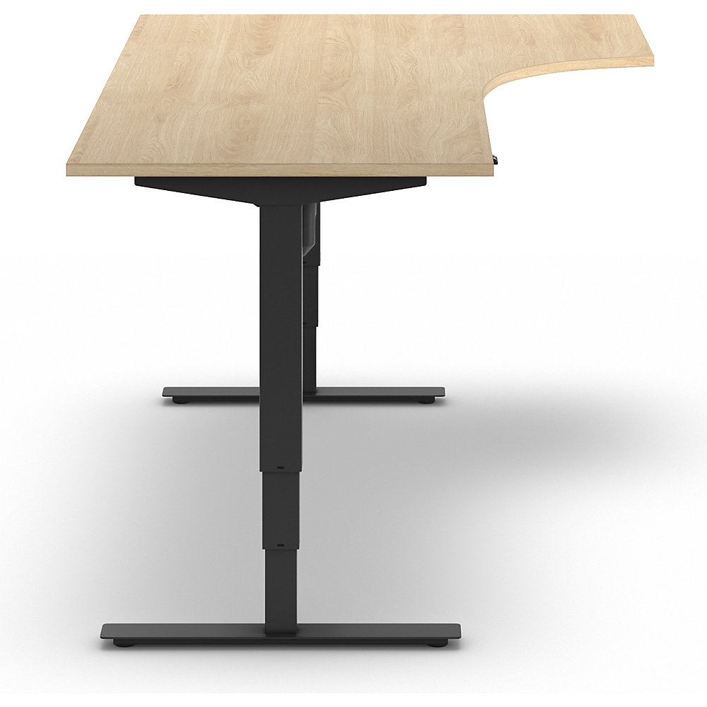 kaiserkraft Schreibtisch Atlanta, elektrisch höhenverstellbar, Ecke, BxT 1800 x 1200 mm, Eiche/schwarz, rechts 2
