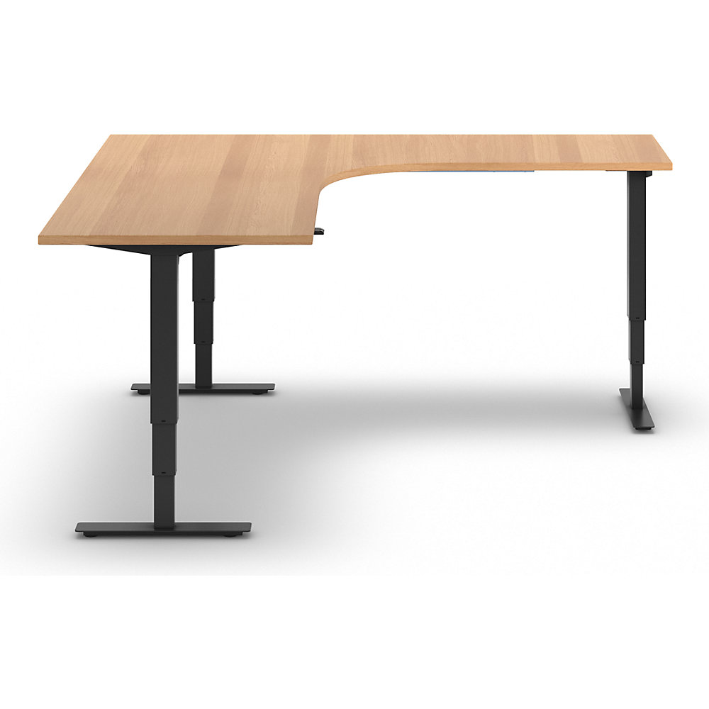 Kaiserkraft Atlanta Electric Height-Adjustable L-Shaped Desk Beech/Black Right 2