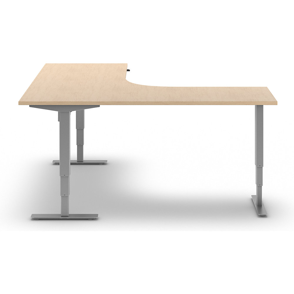 kaiserkraft Schreibtisch Atlanta, elektrisch höhenverstellbar, L-Form, BxT 1800 x 2000 mm, Birke/silber, links 2