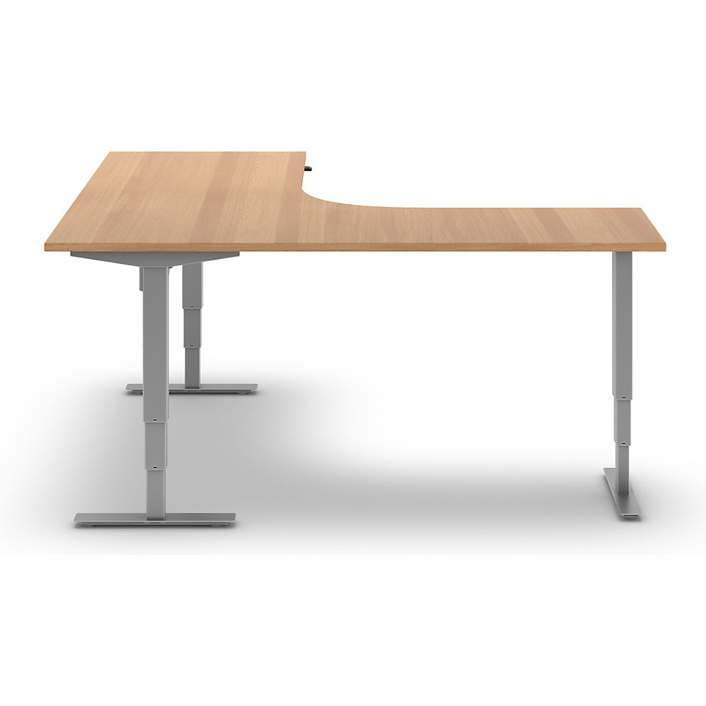 kaiserkraft Schreibtisch Atlanta, elektrisch höhenverstellbar, L-Form, BxT 1800 x 2000 mm, Buche/silber, links 2
