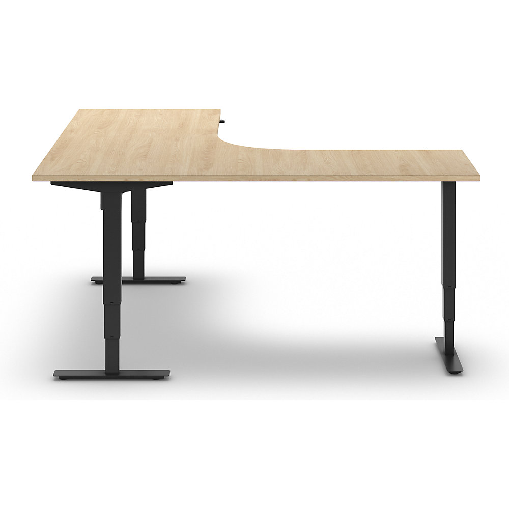 kaiserkraft Schreibtisch Atlanta, elektrisch höhenverstellbar, L-Form, BxT 1800 x 2000 mm, Eiche/schwarz, links 2