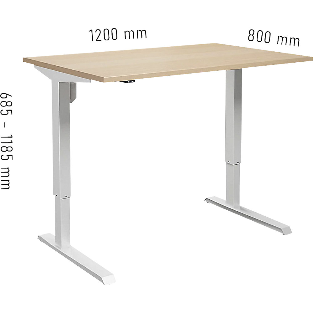 Schreibtisch Venla, elektrisch höhenverstellbar, gerade, BxT 1200 x 800 mm, Birke/weiß eurokraft basic 2