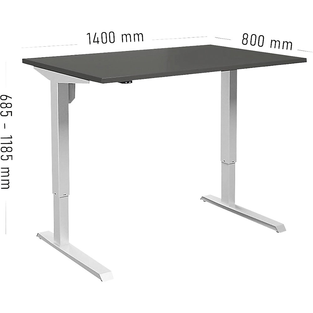 Schreibtisch Venla, elektrisch höhenverstellbar, gerade, BxT 1400 x 800 mm, dunkelgrau/weiß eurokraft basic 2