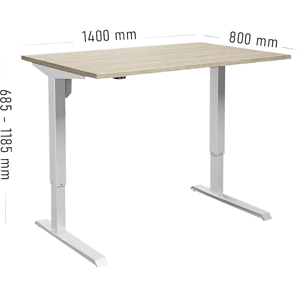 Eurokraft Basic Venla Bureau Réglable en Hauteur Électrique Chêne/Blanc 140x80cm 2
