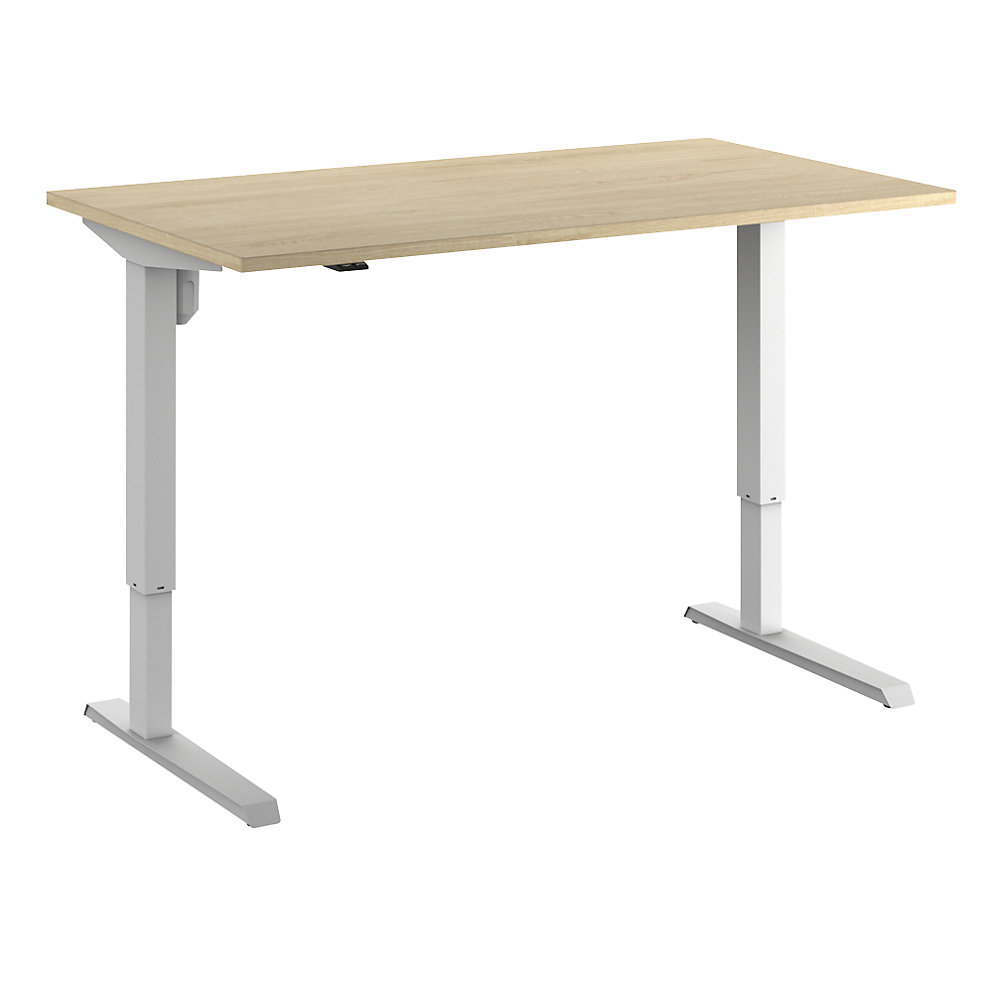 Eurokraft basic Bureau Venla, elektrisch in hoogte verstelbaar, recht, b x d = 1400 x 800 mm, eikenhout/wit
