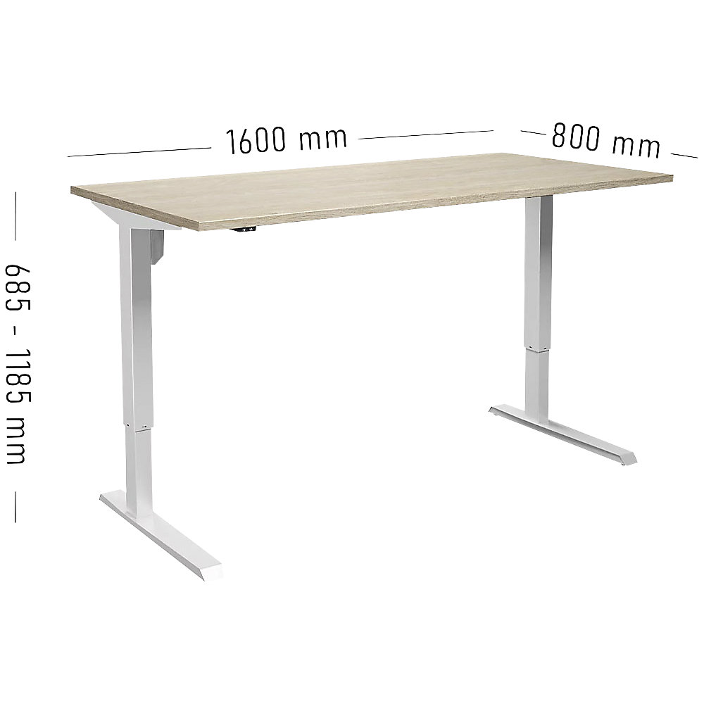 Schreibtisch Venla, elektrisch höhenverstellbar, gerade, BxT 1600 x 800 mm, Eiche/weiß eurokraft basic 2