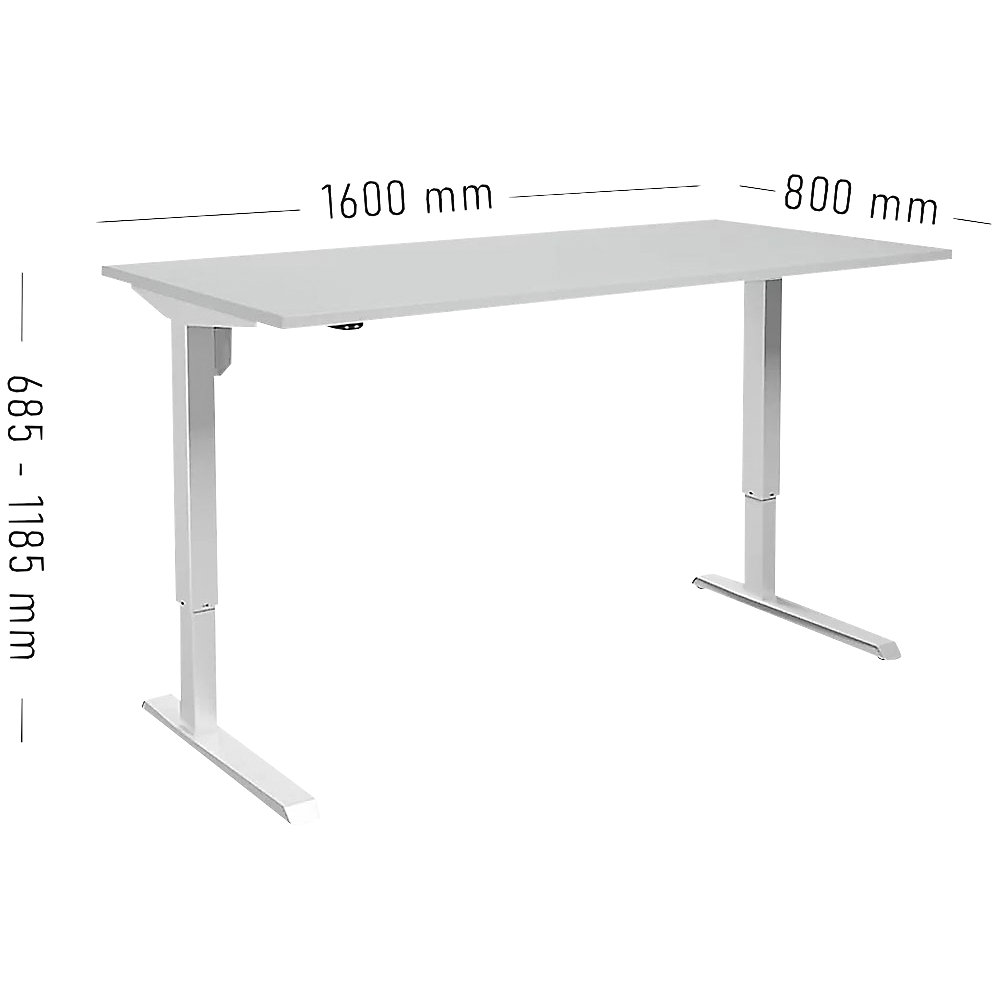 Schreibtisch Venla, elektrisch höhenverstellbar, gerade, BxT 1600 x 800 mm, lichtgrau/weiß eurokraft basic 2