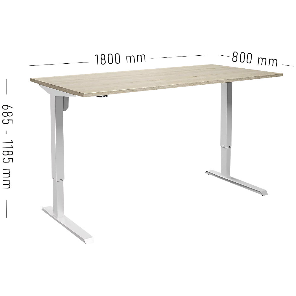 Schreibtisch Venla, elektrisch höhenverstellbar, gerade, BxT 1800 x 800 mm, Eiche/weiß eurokraft basic 2