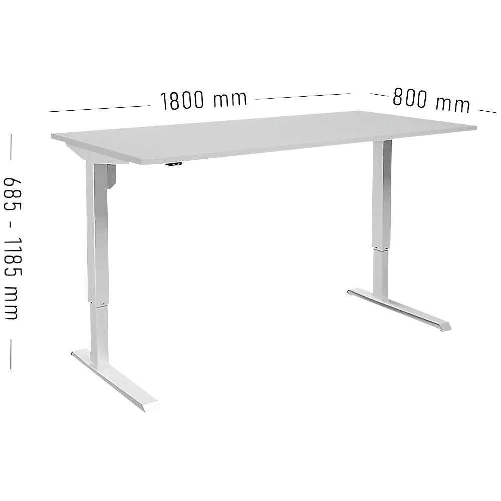 Schreibtisch Venla, elektrisch höhenverstellbar, gerade, BxT 1800 x 800 mm, lichtgrau/weiß eurokraft basic 2