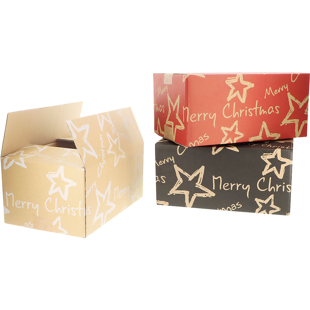 Versandkarton Christmas Stars, natur, VE 15 Stk, LxBxH 310 x 200 x 140 mm ratioform terra 2