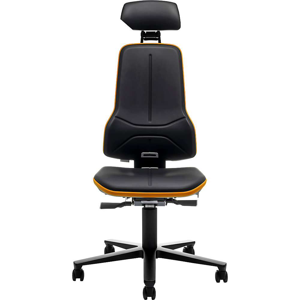 NEON Arbeitsdrehstuhl, Rollen, Kopfstütze, Synchronmechanik, Kunstleder, Flexband orange bimos 2