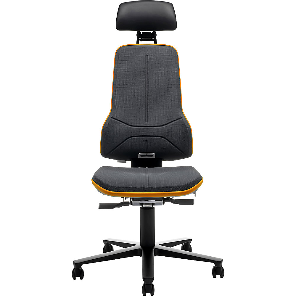 NEON Arbeitsdrehstuhl, Rollen, Kopfstütze, Synchronmechanik, Supertec®, Flexband orange bimos 2