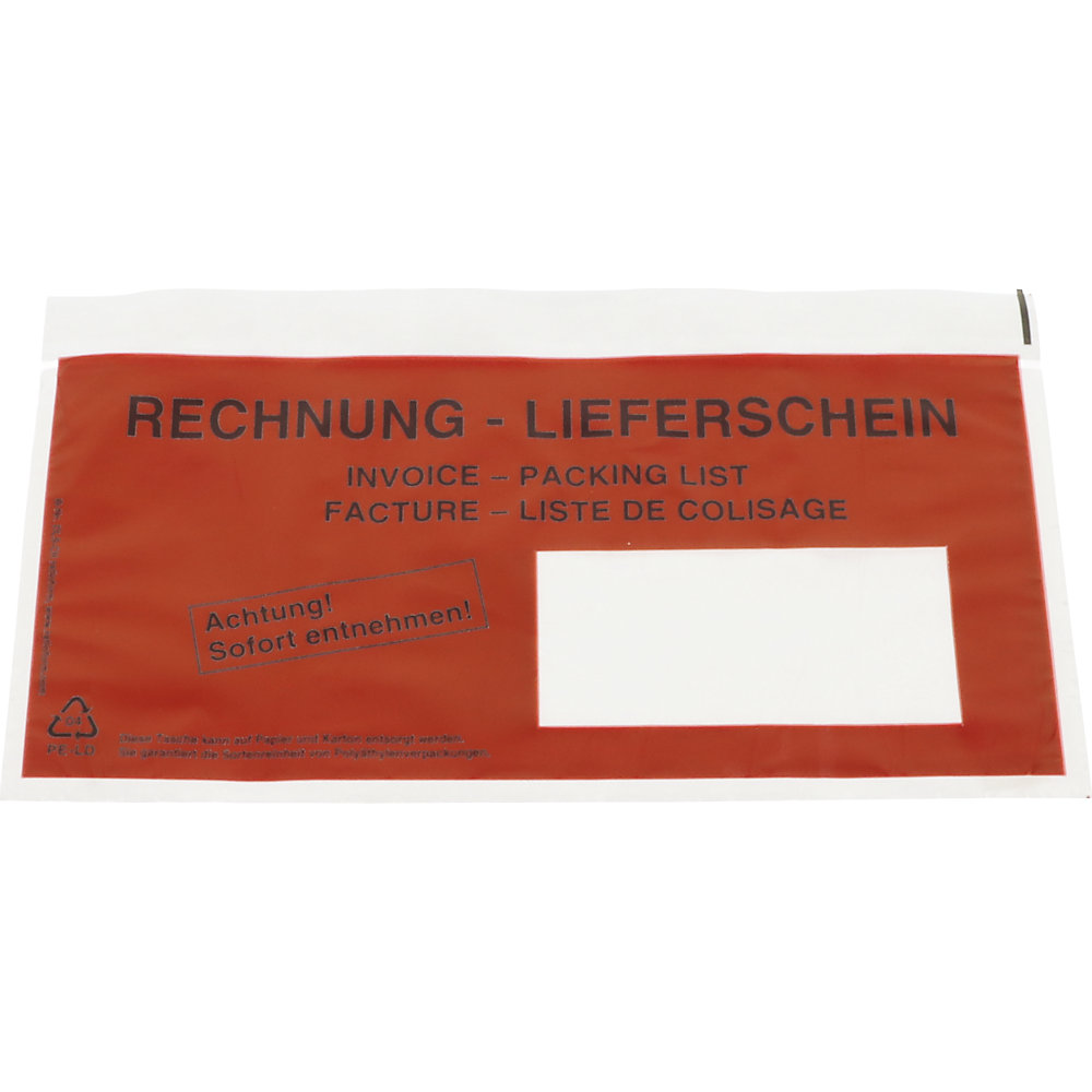 Dokumententasche Rechnung - Lieferschein, VE 250 Stk, Länge 230 mm, DIN lang, ab 5 VE ratioform