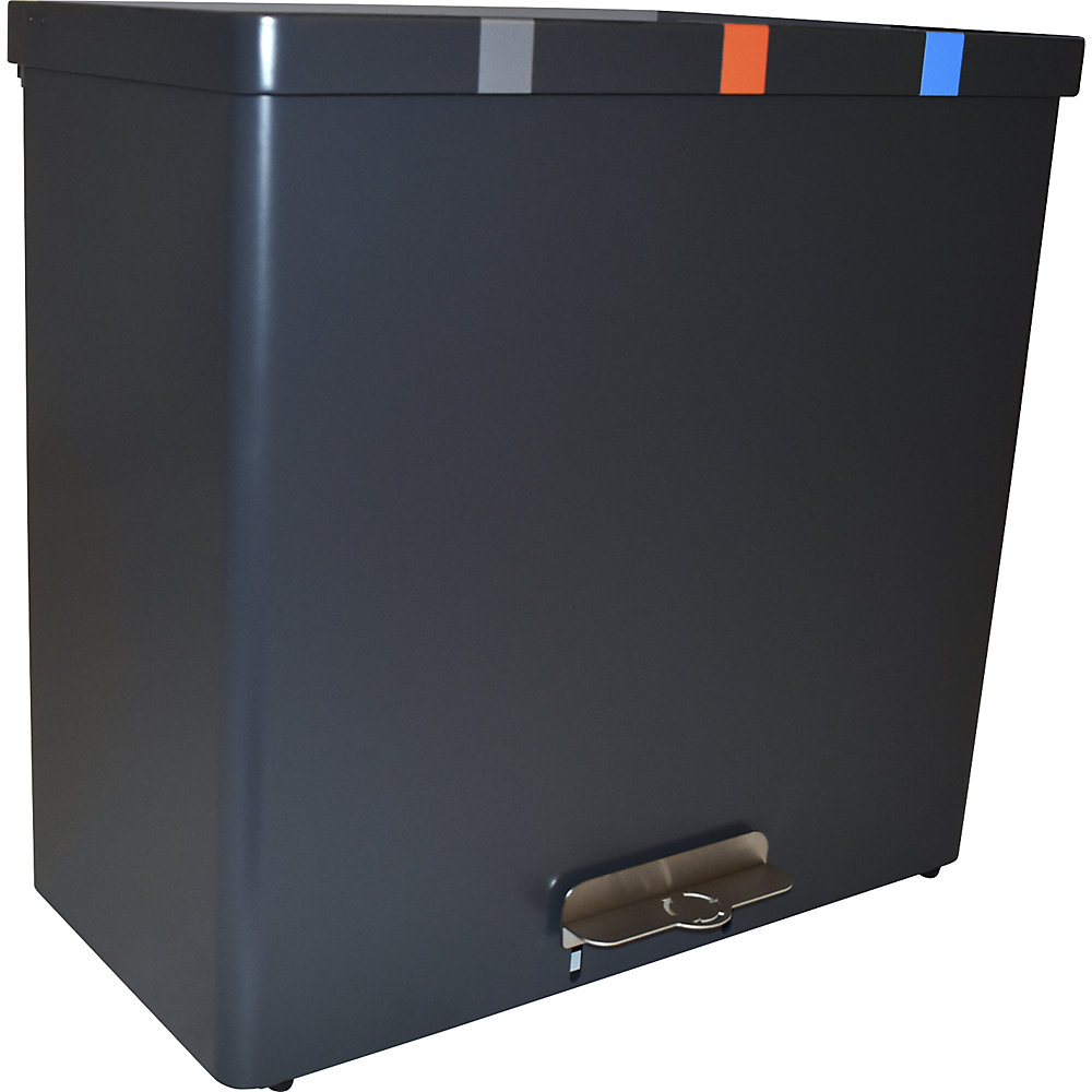 kaiserkraft Wertstoffsammler RecycloKick, 3 x 34 l, Aluminium, schwarz 2