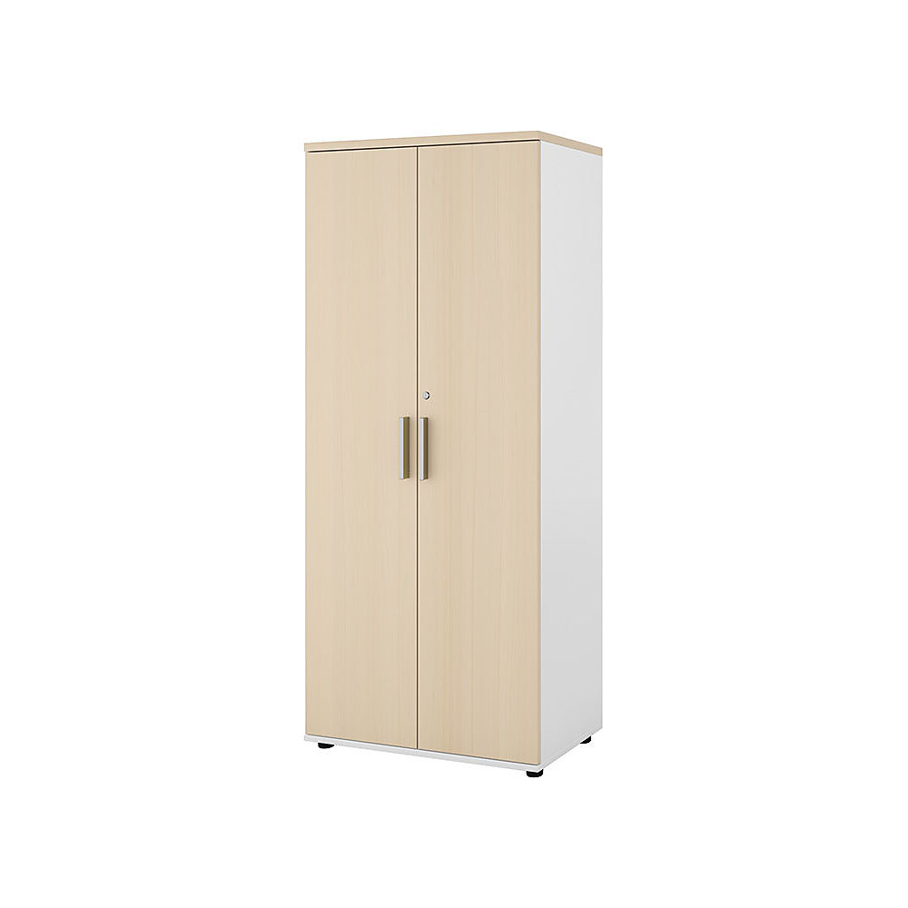 Kast Portland, b x d = 800 x 420 mm, h 1845 mm, deurhoogte 1770 mm, wit geborsteld / berkenhout