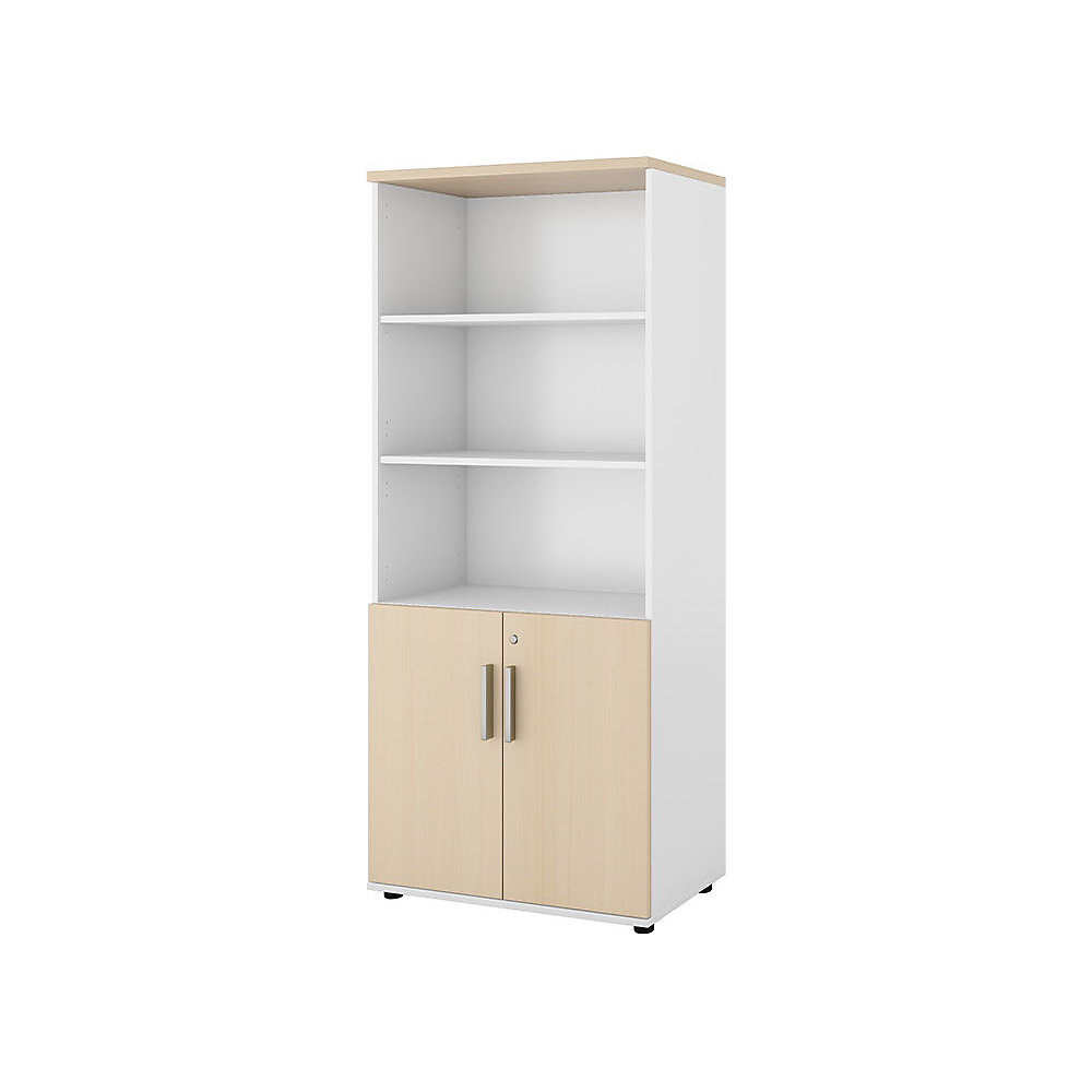 Kast Portland, b x d = 800 x 420 mm, h 1845 mm, deurhoogte 700 mm, wit geborsteld / berkenhout