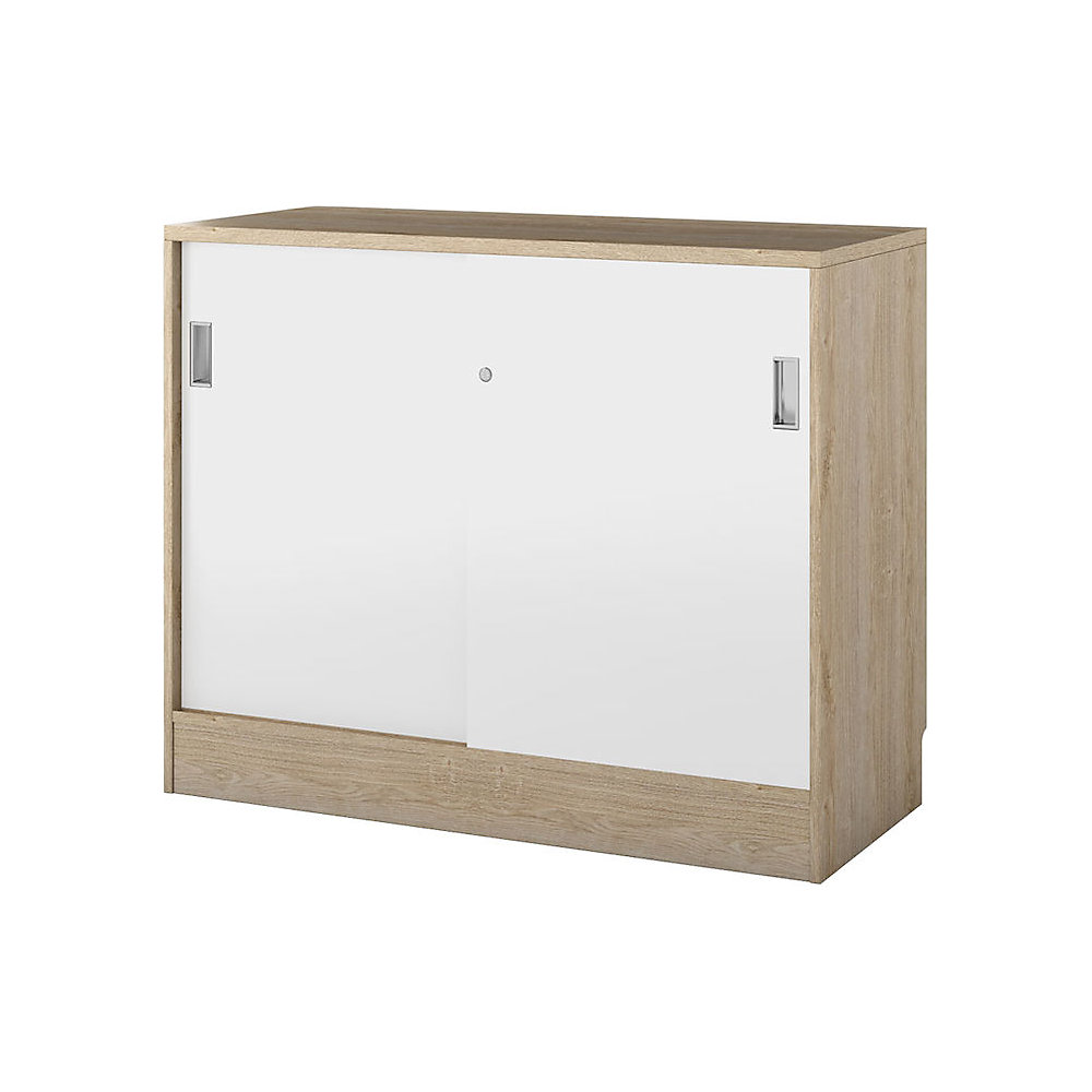 Kast Chicago met schuifdeuren, h x b x d = 948 x 1215 x 400 mm, eikenhout / wit geborsteld