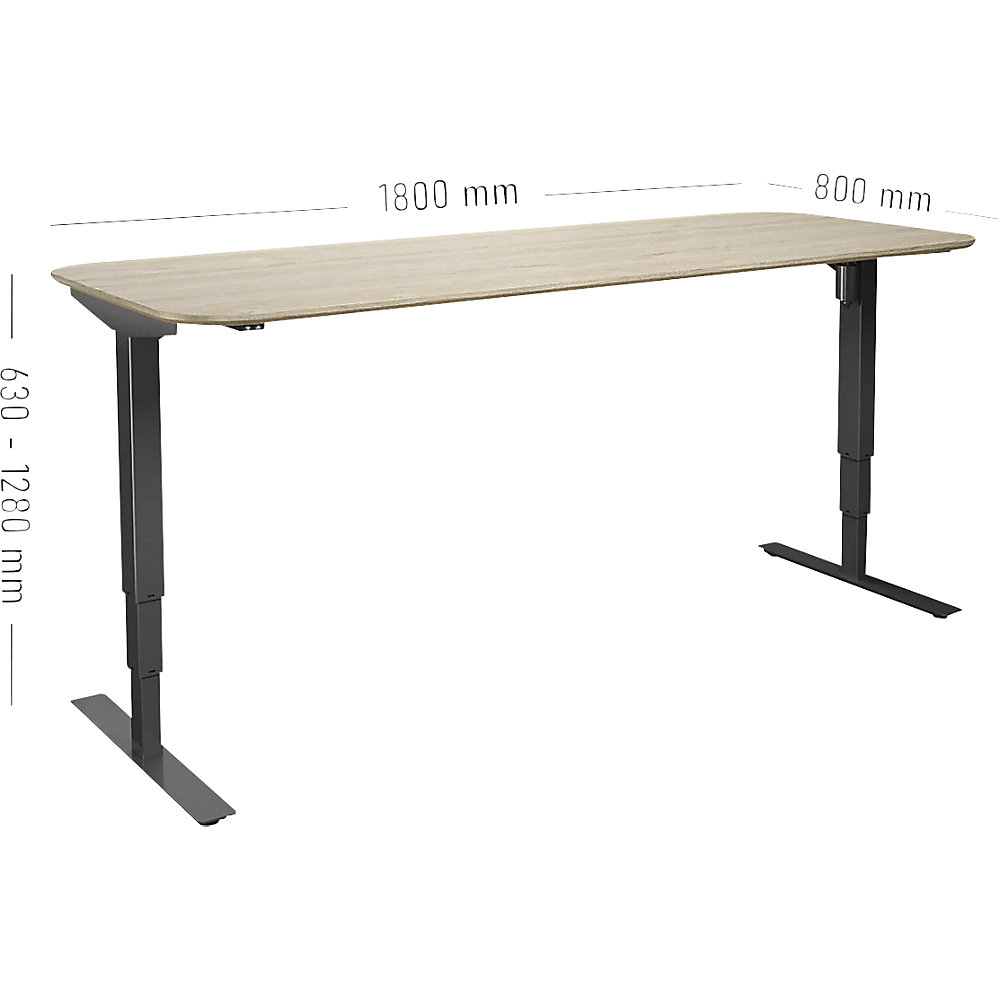 kaiserkraft Schreibtisch Atlanta Trend, elektrisch höhenverstellbar, gerade, abgerundete Ecken, BxT 1800 x 800 mm, Eiche/schwarz 2