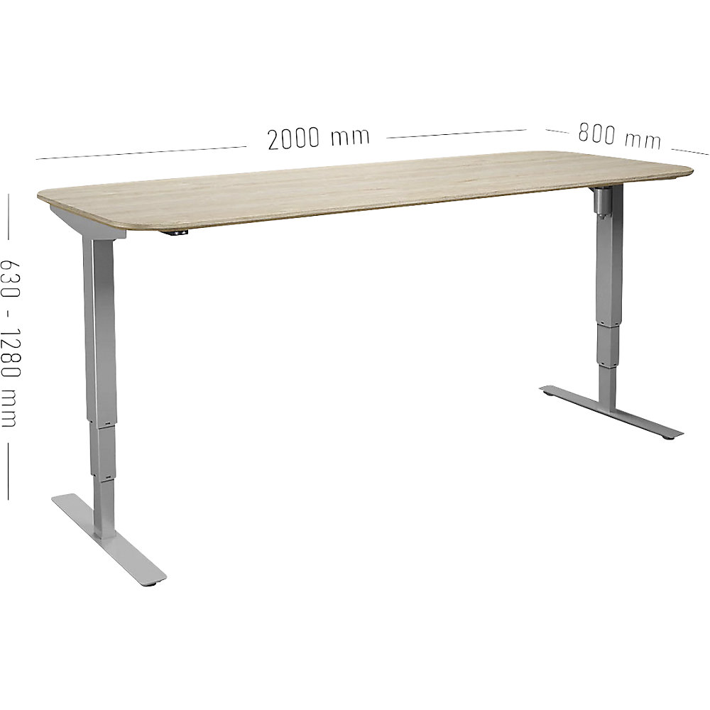 Bureau électrique Kaiserkraft Atlanta Trend, Chêne/Argent 200x80cm 2