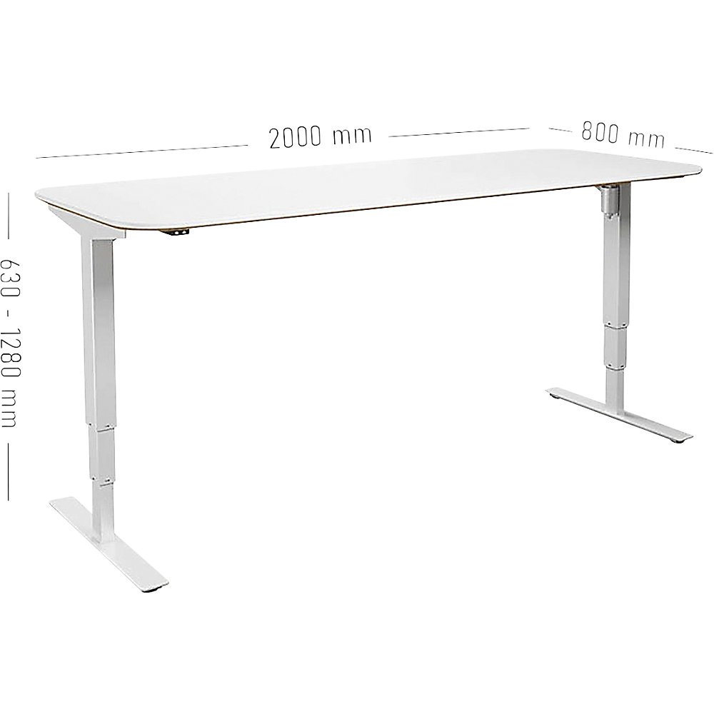 kaiserkraft Schreibtisch Atlanta Trend, elektrisch höhenverstellbar, gerade, abgerundete Ecken, BxT 2000 x 800 mm, weiß/weiß 2