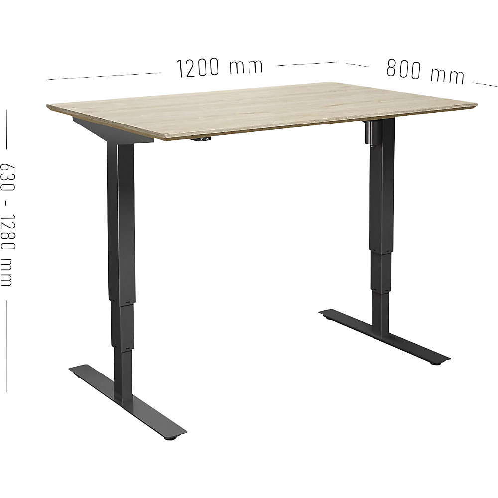 kaiserkraft Schreibtisch Atlanta Trend, elektrisch höhenverstellbar, gerade, BxT 1200 x 800 mm, Eiche/schwarz 2