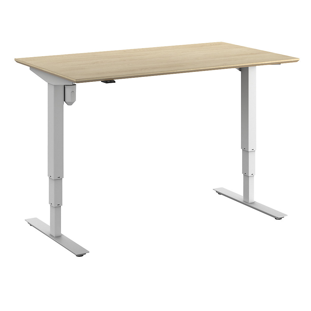 Bureau Atlanta Trend, elektrisch in hoogte verstelbaar, recht, b x d = 1400 x 800 mm, eikenhout/wit