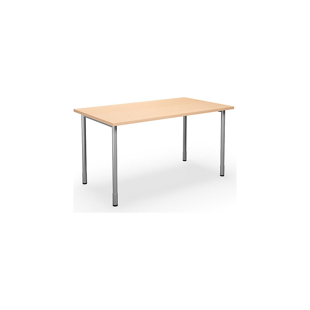 Multifunctionele tafel DUO-C, recht blad, h x d = 700 - 800 x 800 mm, breedte 1400 mm, berkenhout, zilverkleurig