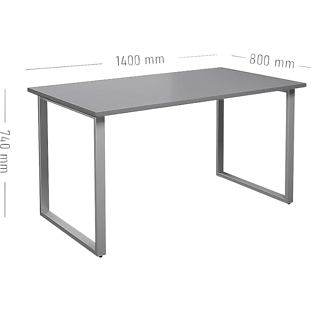 kaiserkraft Mehrzwecktisch DUO-O, gerade Platte, Tiefe 800 mm, Breite 1400 mm, lichtgrau / silber 2