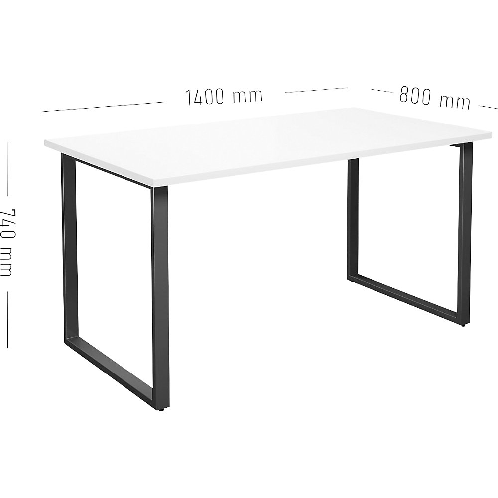 kaiserkraft Mehrzwecktisch DUO-O, gerade Platte, Tiefe 800 mm, Breite 1400 mm, weiß / schwarz 2