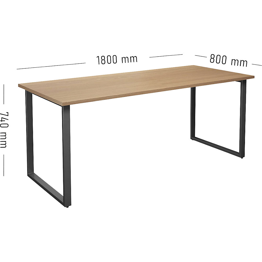 kaiserkraft Mehrzwecktisch DUO-O, gerade Platte, Tiefe 800 mm, Breite 1800 mm, Buche / schwarz 2