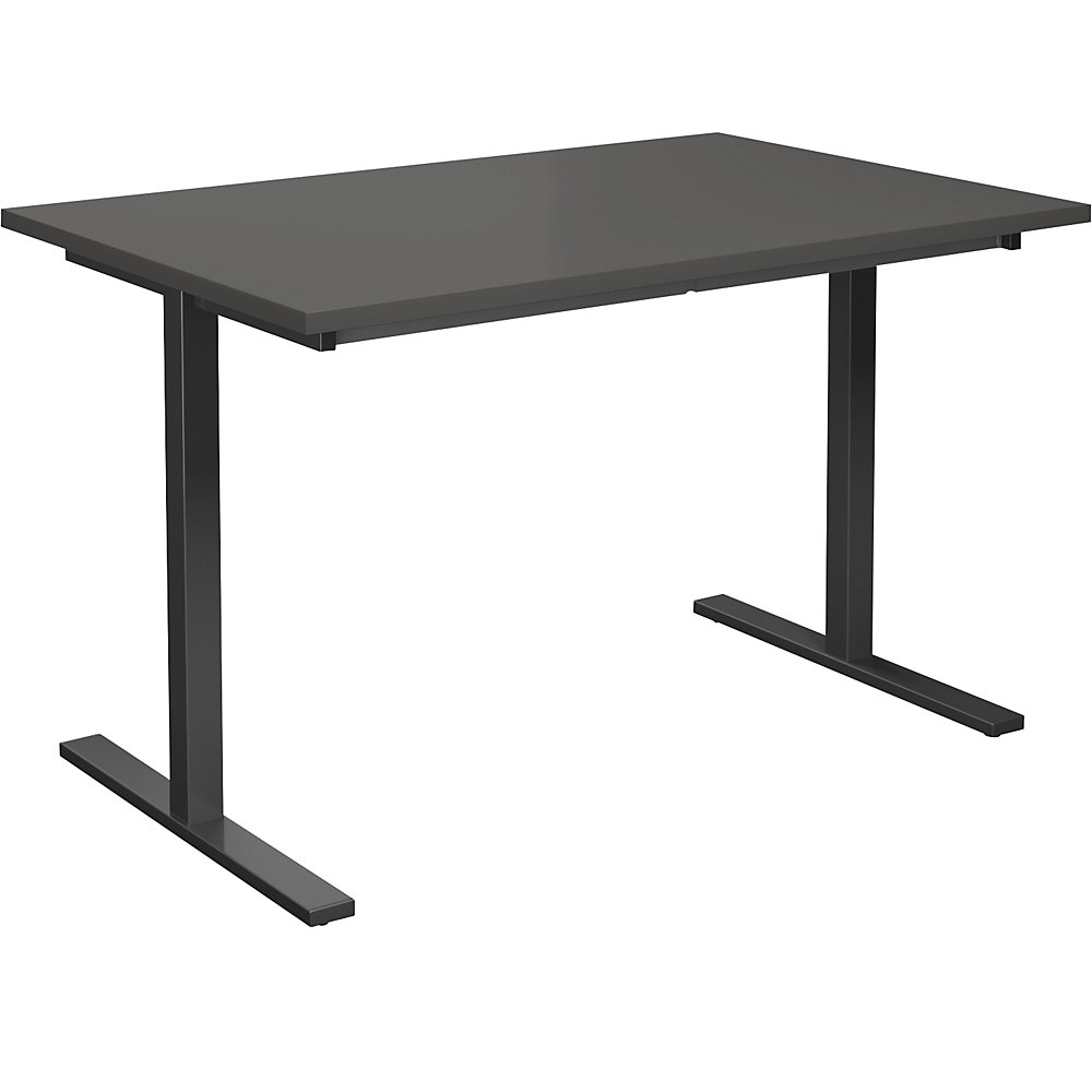 Multifunctionele tafel DUO-T, recht blad, h x d = 740 x 800 mm, breedte 1200 mm, donkergrijs, zwart