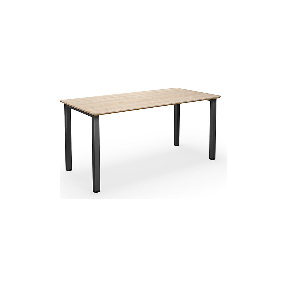 Multifunctionele tafel DUO-U Trend, recht blad, afgeronde hoeken, diepte 800 mm, breedte 1400 mm, eikenhout, zwart