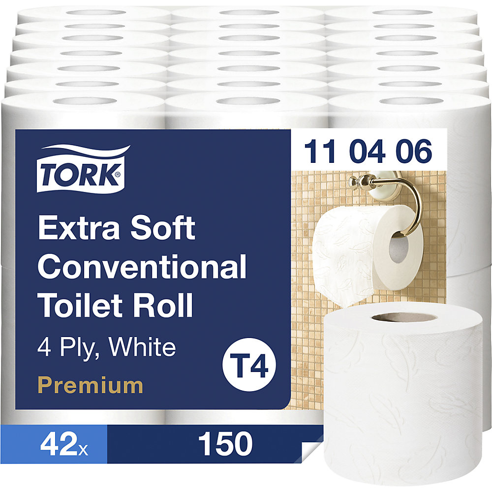Toiletpapier, extra zacht, 4-laags, VE = 42 rollen à 150 vellen, wit