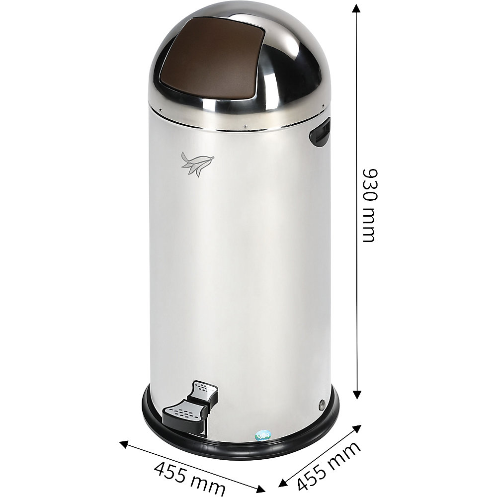 Push-Abfalleimer, Edelstahl mit Pedal, braun, Volumen 55 l, HxBxT 930 x 455 x 455 mm VAR 2
