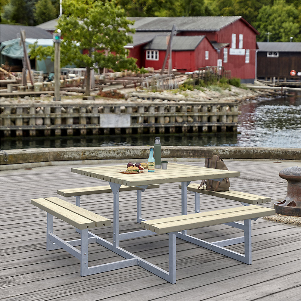 kaiserkraft 8-Person Group Bench Softwood Silver/200x200cm 2