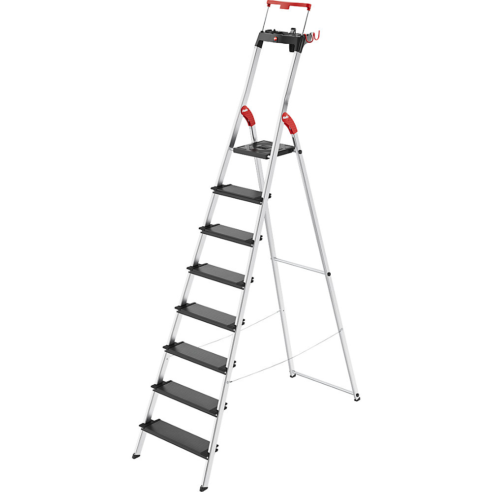 Stehleiter HAILO "L100 TopLine", grau (aluminiumfarben, schwarz), B:56cm H:257cm L:17cm, Aluminium, Leitern, Alu-Sicherheits-Stehleiter 8 Stufen