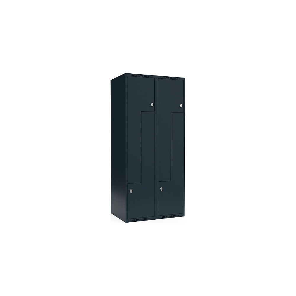 kaiserkraft Z-Spind Fydor, 2 Abteile, anthrazit, B 800 mm, 2 Abteile, flache Dachform, Vorhängeschloss