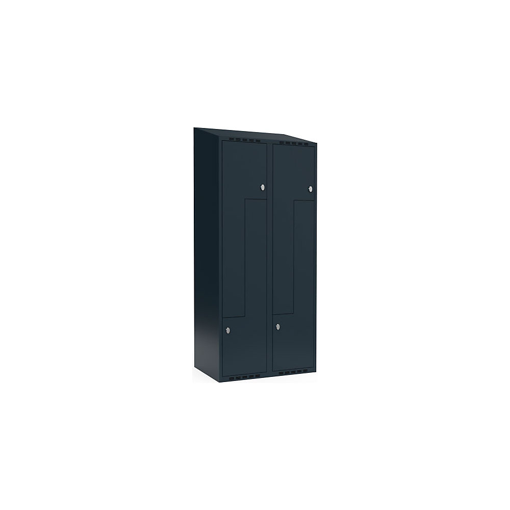 Taquilla para ropa Fydor, compartimentos en forma de Z, gris, A 800 mm, 2 compartimentos, techo inclinado, candado