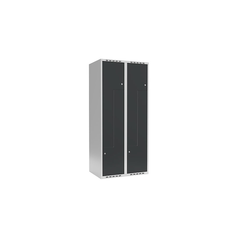 Taquilla para ropa Fydor, compartimentos en forma de Z, gris, A 800 mm, 2 compartimentos, techo plano, cerradura de cilindro
