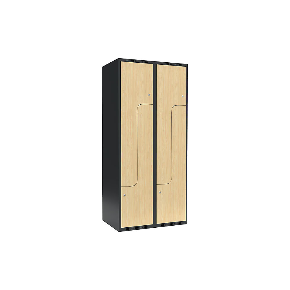 Taquilla para ropa Fydor, compartimentos en forma de Z, gris / abedul, A 800 mm, 2 compartimentos, techo plano, cerradura de cilindro