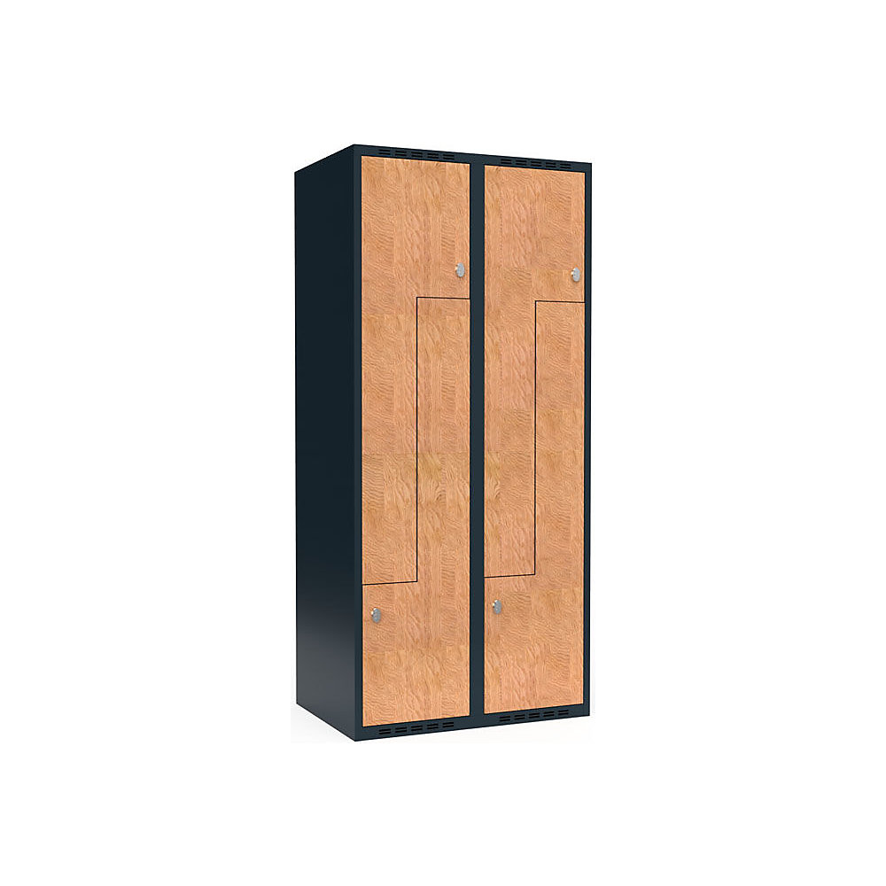 Taquilla para ropa Fydor, compartimentos en forma de Z, gris / roble, A 800 mm, 2 compartimentos, techo plano, candado